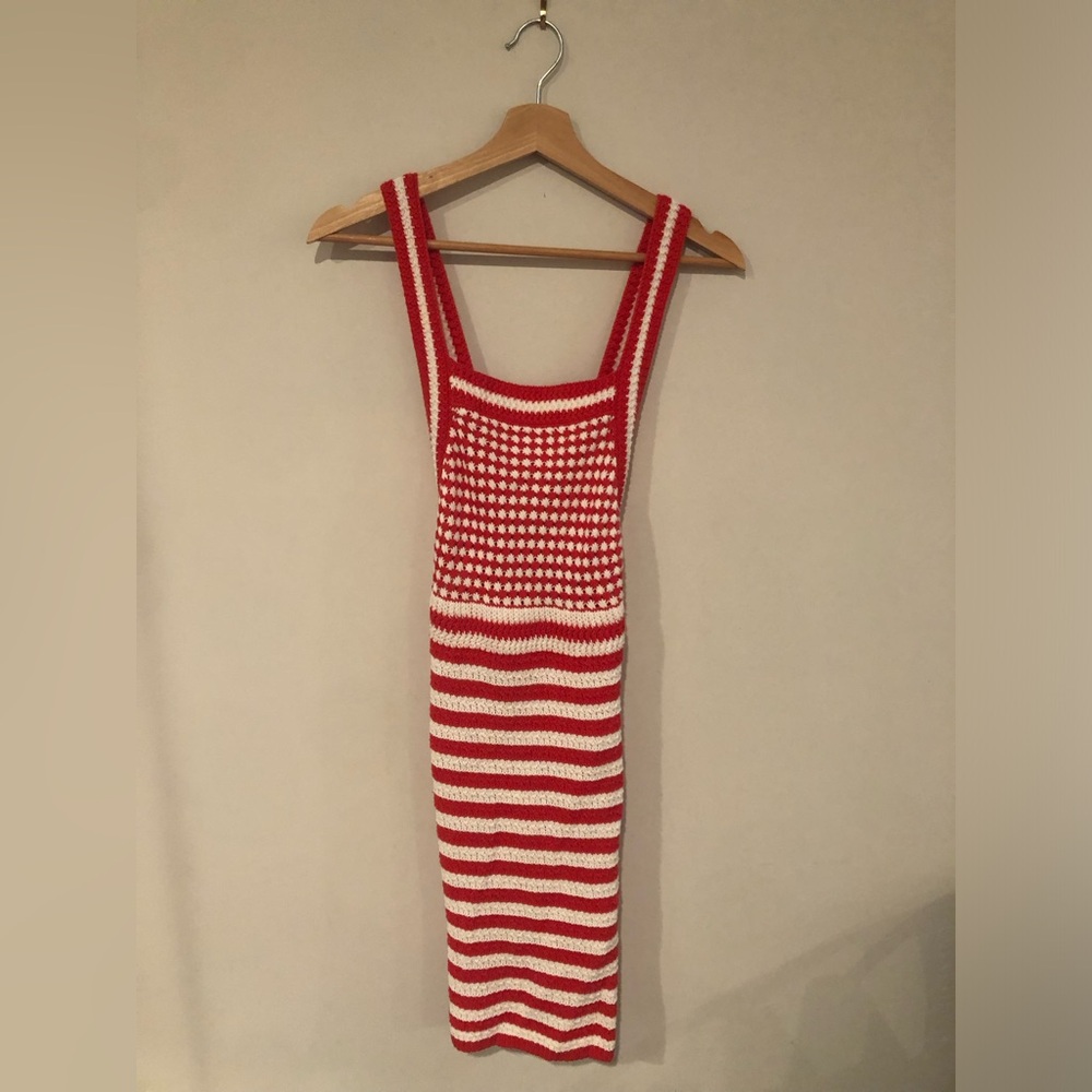 Urban Outfitters Red and White Crocheted Midi Dress